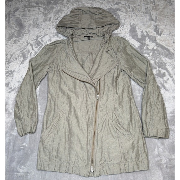Eileen Fisher Jackets & Blazers - Eileen Fisher Hooded Jacket Women's XS Beige Metallic Linen Look Zip Coat